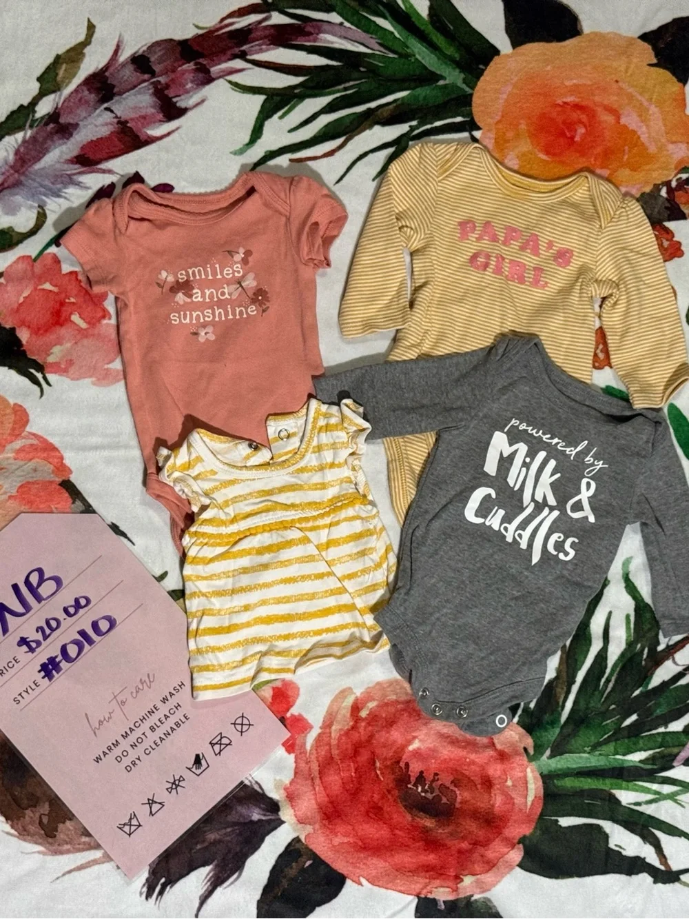 Mixed Baby Girl Onesie & Legging Lot - Floral, Pink, Yellow, Gray, White
